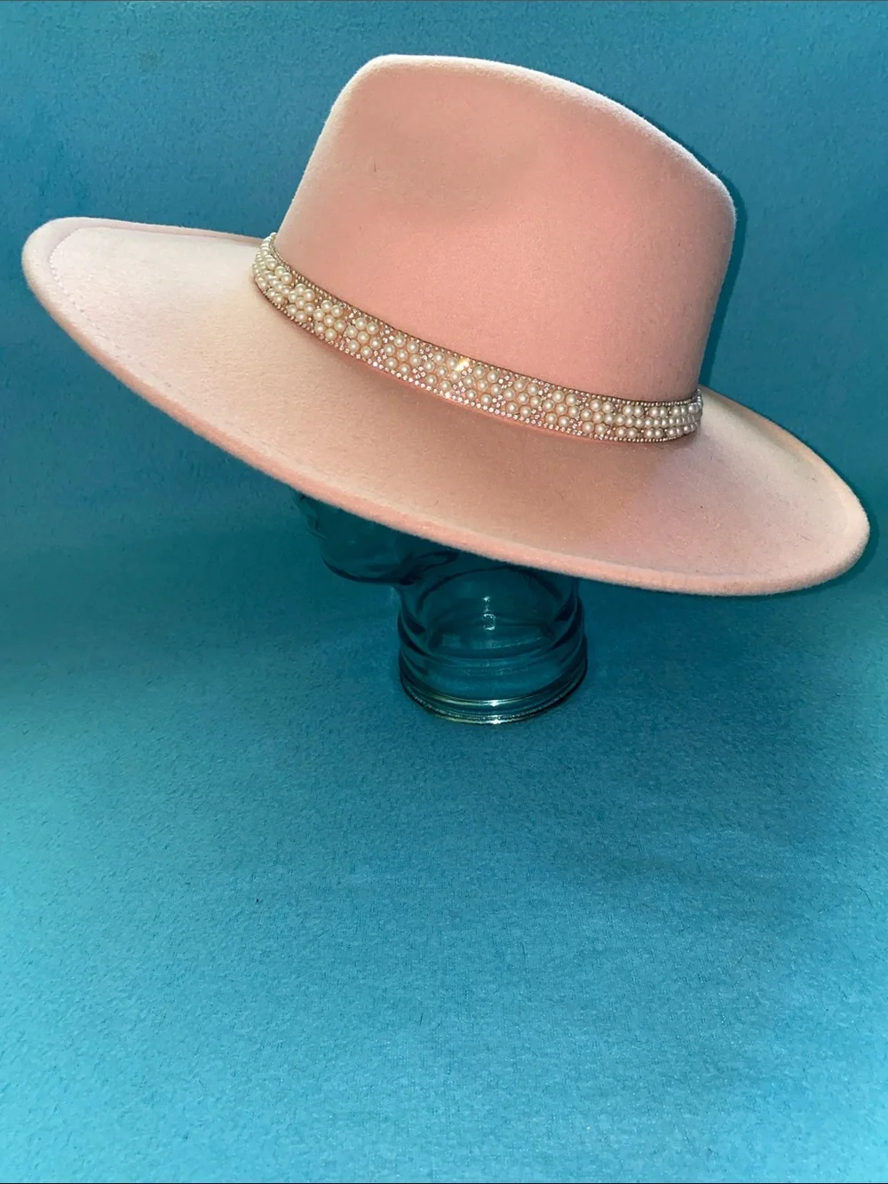 SAN DIEGO HAT CO Fedora pearl floral band wide brim blush pink felt size OSFA
